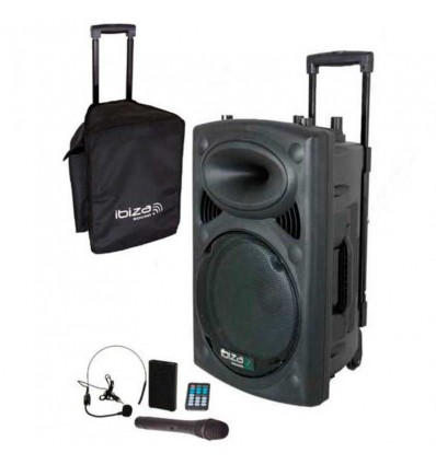 IBIZA SOUND PORT15UHF-BT Altavoz Portátil a baterías de 15", USB/VOX/BLUETOOTH/ 2 x Micrs UHF, Trolley, 800W Máxima 400W RMS