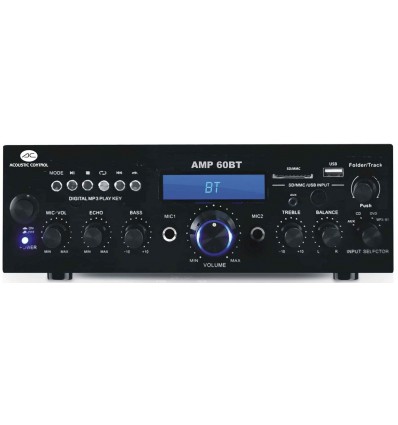 Acoustic Control AMP 60 BT Amplificador HiFi de 2 canales, 2x25w 4 Ohms, 2x20w 8 Ohms, MP3, Bluetooth, Rádio Fm.