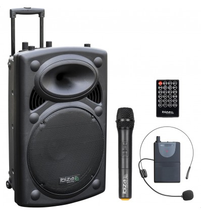 IBIZA SOUND PORT15UHF-BT Altavoz Portátil a baterías de 15", USB/VOX/BLUETOOTH/ 2 x Micrs UHF, Trolley, 800W Máxima 400W RMS